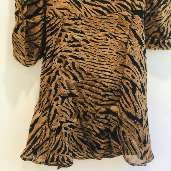 NWT GANNI MINI Georgette Wrap Dress, Tiger Pattern Size 12 (44) - Picture 12 of 14